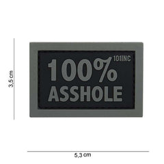 Emblema 3D PVC 100% Asshole Negru/Gri - Declarația Ta Fără Compromisuri