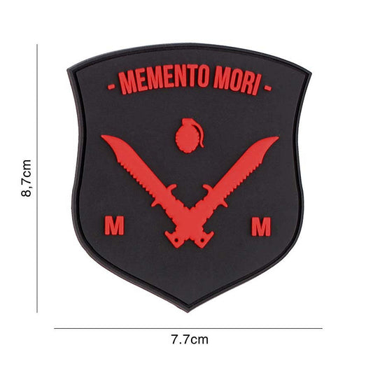 Emblema 3D PVC Memento Mori Shield Dolk Negru/Roșu - Simbol Personal și Motivație
