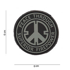 Emblema 3D PVC Peace through superior fire power Negru - Declară-ți Puterea Neînduplecată