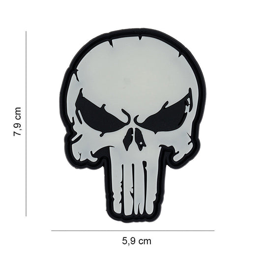 Emblema 3D PVC Punish Skull Glow in the Dark - Identitate Tactică Nocturnă