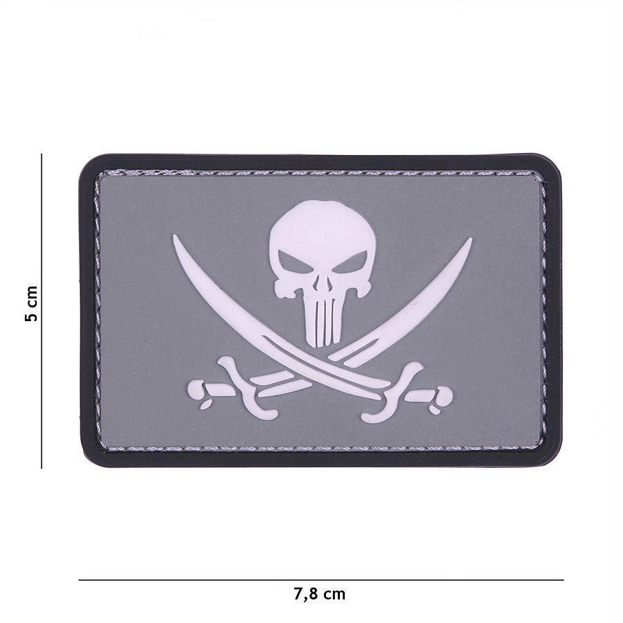 Emblema 3D PVC Punisher Pirate Gri/Alb - Identitate Vizuală Marcantă