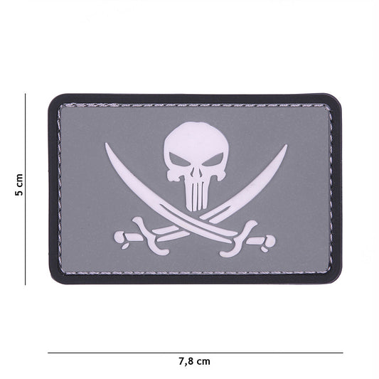 Emblema 3D PVC Punisher Pirate Gri/Alb - Identitate Vizuală Marcantă