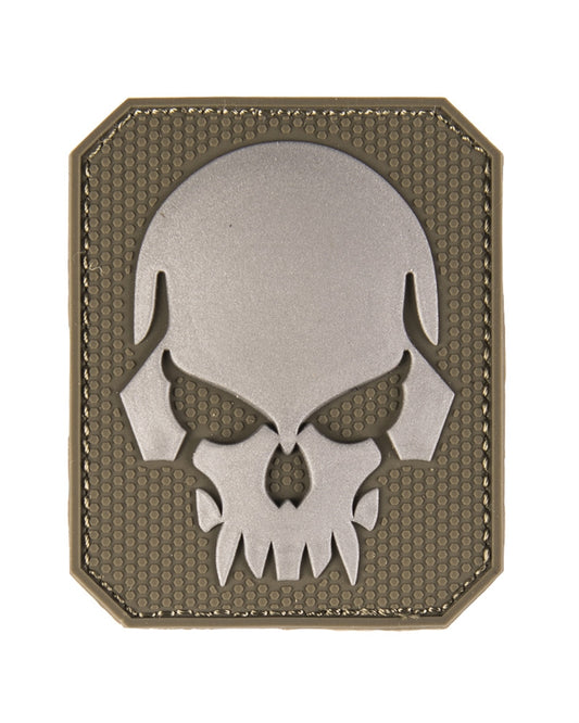 Emblemă Craniu Mare 3D Mil-Tec – cu Velcro, PVC 8 x 6,5 cm, Oliv