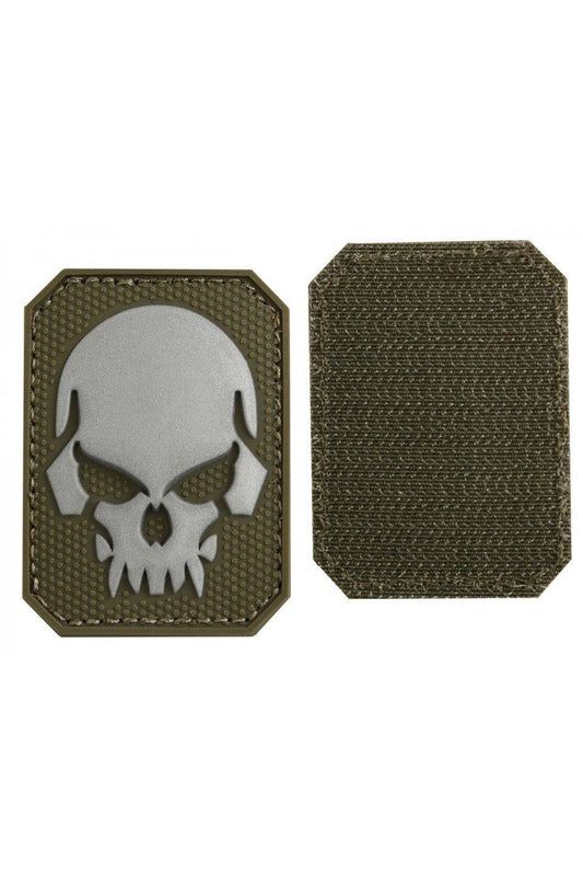 Emblemă Craniu Mic 3D Mil-Tec – cu Velcro, PVC 6 x 4,5 cm, Oliv