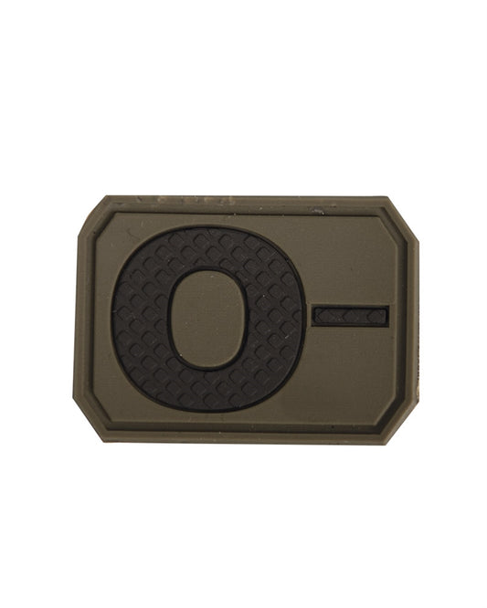 Emblemă Mil-Tec Grupa Sanguină 0 Negativ – cu Velcro, PVC 3,8 x 2,8 cm, Oliv