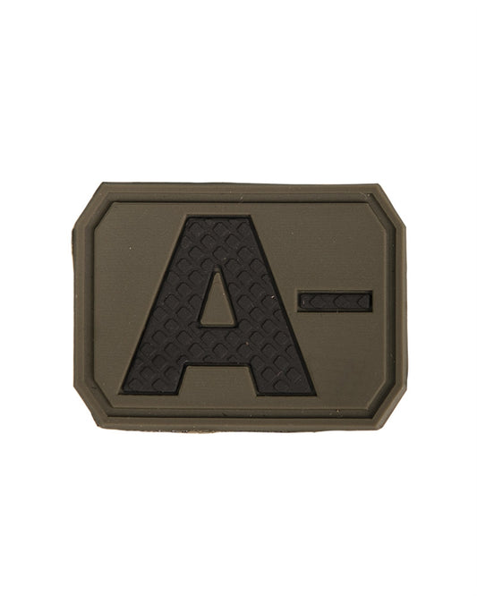 Emblemă Mil-Tec Grupa Sanguină A Negativ – cu Velcro, PVC 3,8 x 2,8 cm, Oliv