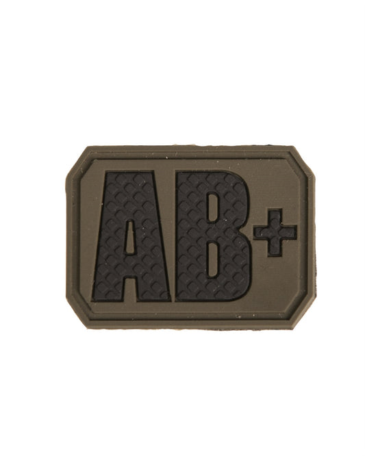 Emblemă Mil-Tec Grupa Sanguină AB Pozitiv – cu Velcro, PVC 3,8 x 2,8 cm, Oliv