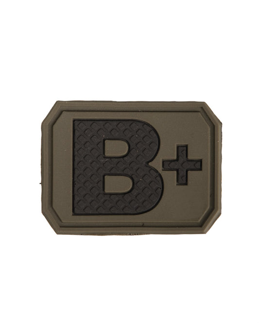 Emblemă Mil-Tec Grupa Sanguină B Pozitiv – cu Velcro, PVC 3,8 x 2,8 cm, Oliv
