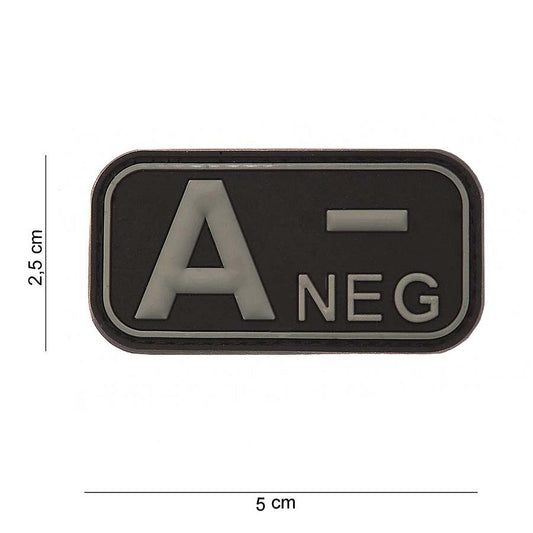 Emblema PVC 3D Bloedgroep A- Negativ Negru - Identificare Rapidă & Clară