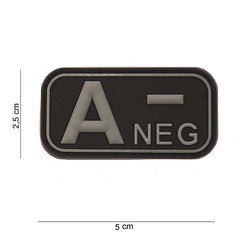 Emblema PVC 3D Bloedgroep A- Negativ Negru - Identificare Rapidă & Clară