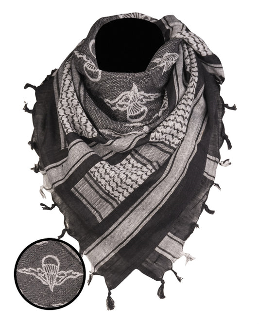 Eșarfă Shemagh Mil-Tec Paratrooper – 100% Bumbac, 110 x 110 cm, Alb-Negru