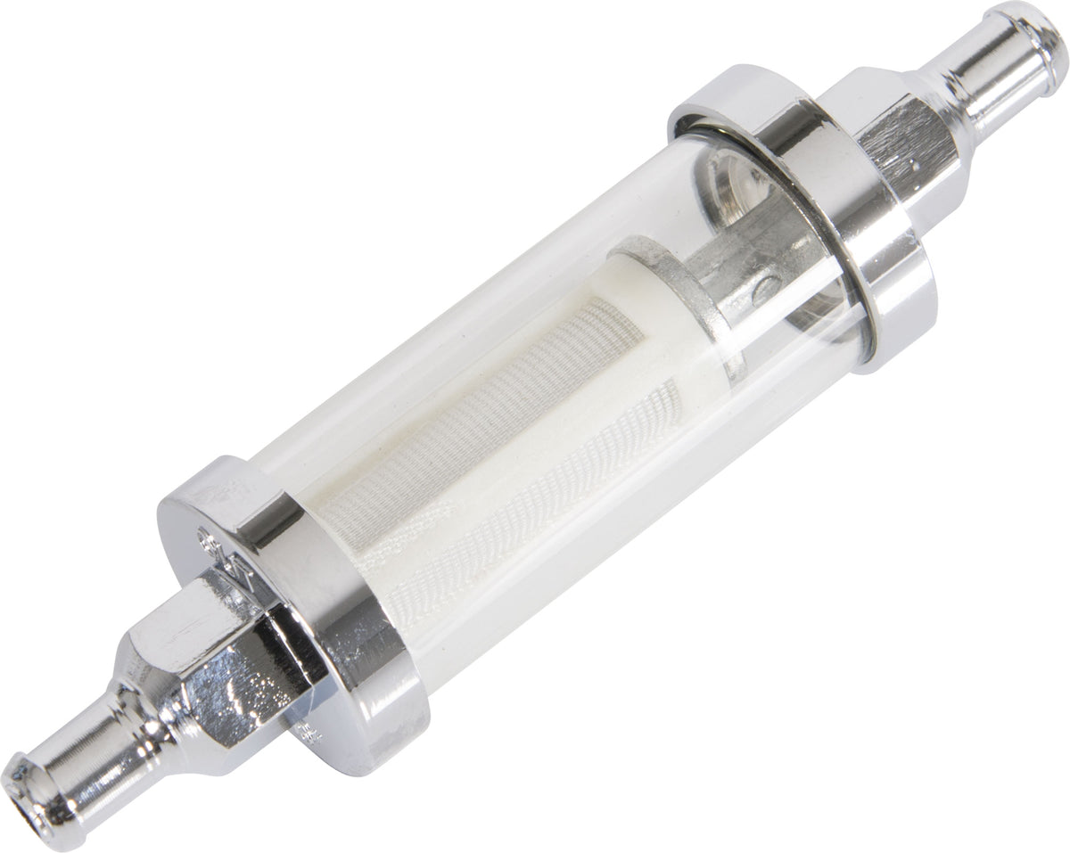 Filtru Benzină Deluxe Lung 8mm Crom/Transparent - Previne Blocajele