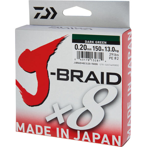 Fir împletit J-Braid X8 Daiwa - Verde, 0.20mm, Rezistență 13kg - 2