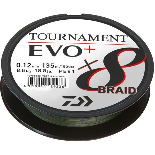 Fir împletit Tournament 8XBRAID EVO+ DAIWA - 0.12mm, 8.6kg, Verde - 1