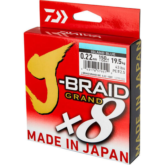 Fir J-Braid Grand X8E Daiwa - 0.13mm, 8.5kg, Culoare Albastru - 1