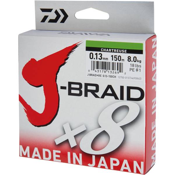 Fir Textil J-Braid X8 DAIWA - 0.18mm, 12kg, 150m, Chartreuse - 1