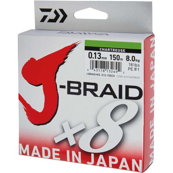 Fir Textil J-Braid X8 DAIWA - 0.28mm, 26.5kg, Chartreuse - 1