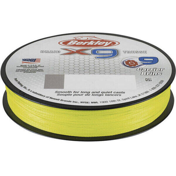 Fir Textil X9 Fluro Verde Berkley - Rezistență 20.6kg, Vizibilitate sporită