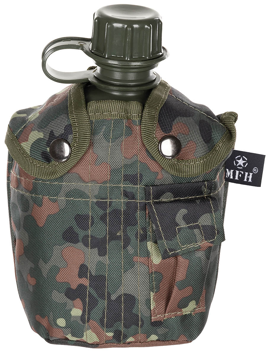 Flască de Câmp Plastic 1L Flecktarn MFH - Husă Căptușită, 200g