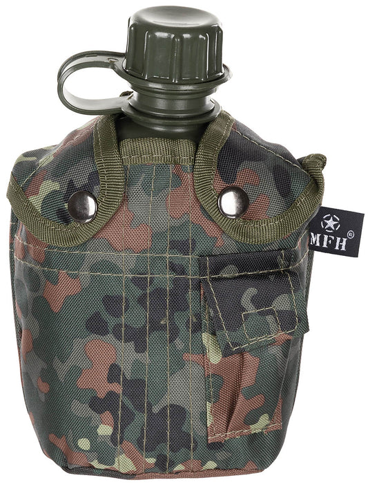 Flască de Câmp Plastic 1L Flecktarn MFH - Husă Căptușită, 200g