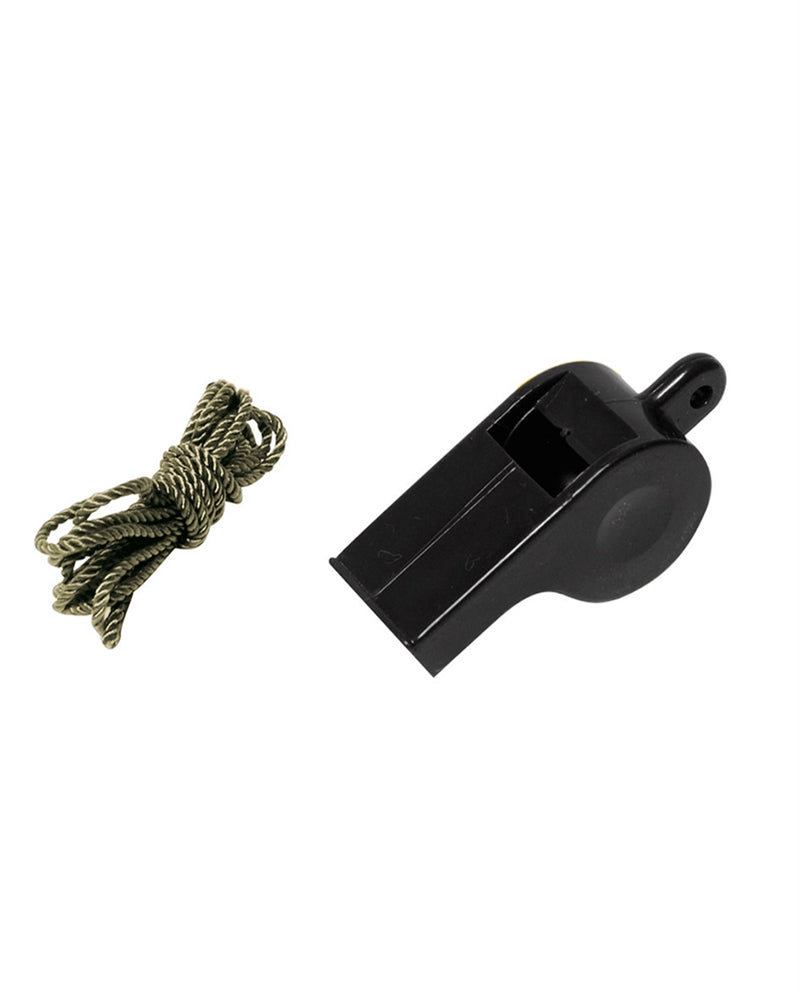 Fluier 3 în 1 Mil-Tec – fluier negru din plastic cu șnur, imagine oficială