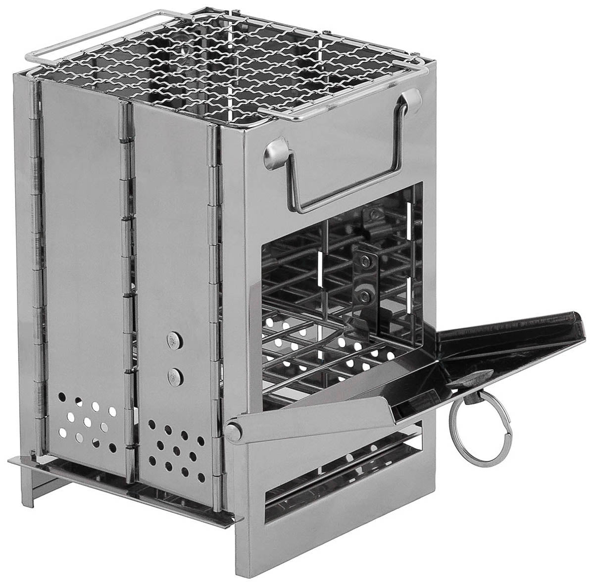 Focar Raketă Pliabil Mini Inox FoxOutdoor - Grătar, Combustibil Solid