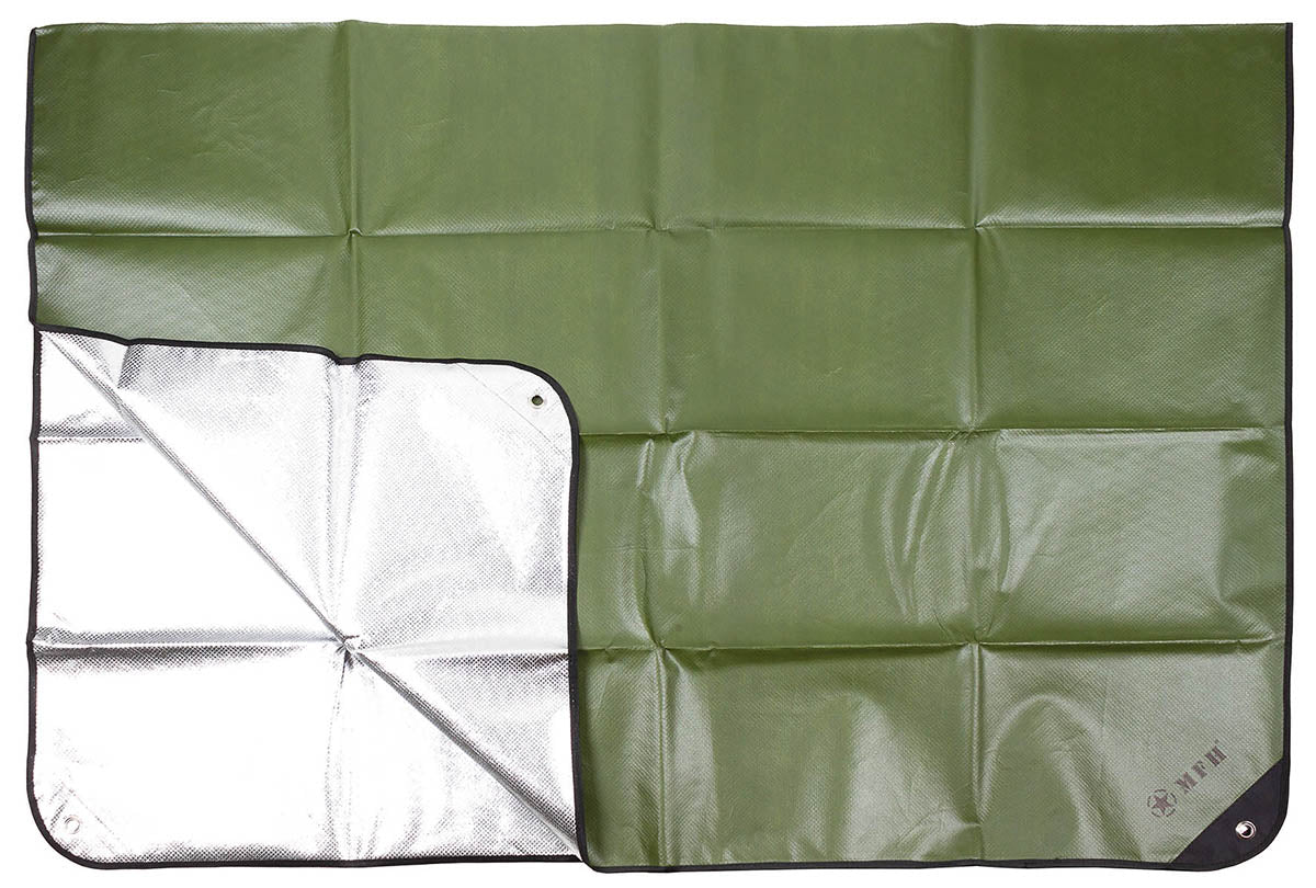 Folie de Supraviețuire Aluminiu Oliv MFH - 210x150cm, 4 Ocheți