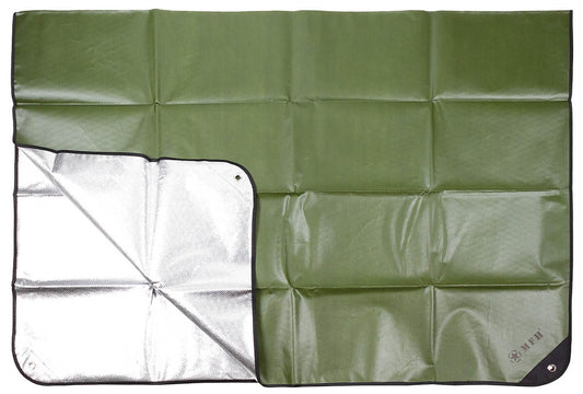 Folie de Supraviețuire Aluminiu Oliv MFH - 210x150cm, 4 Ocheți