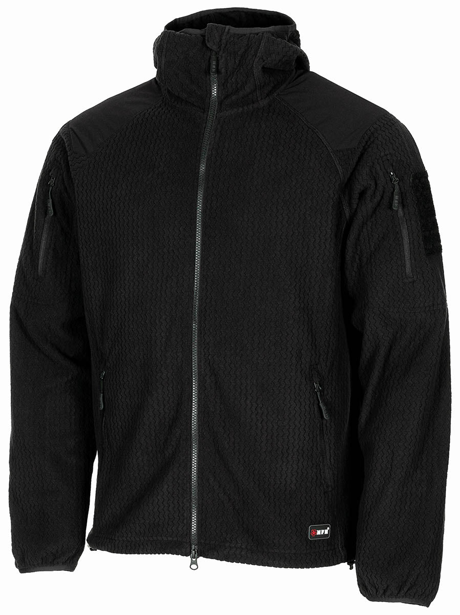 Geacă Fleece ViperGrid Negru MFH - Întărituri Anti-abraziune, Fermoar YKK