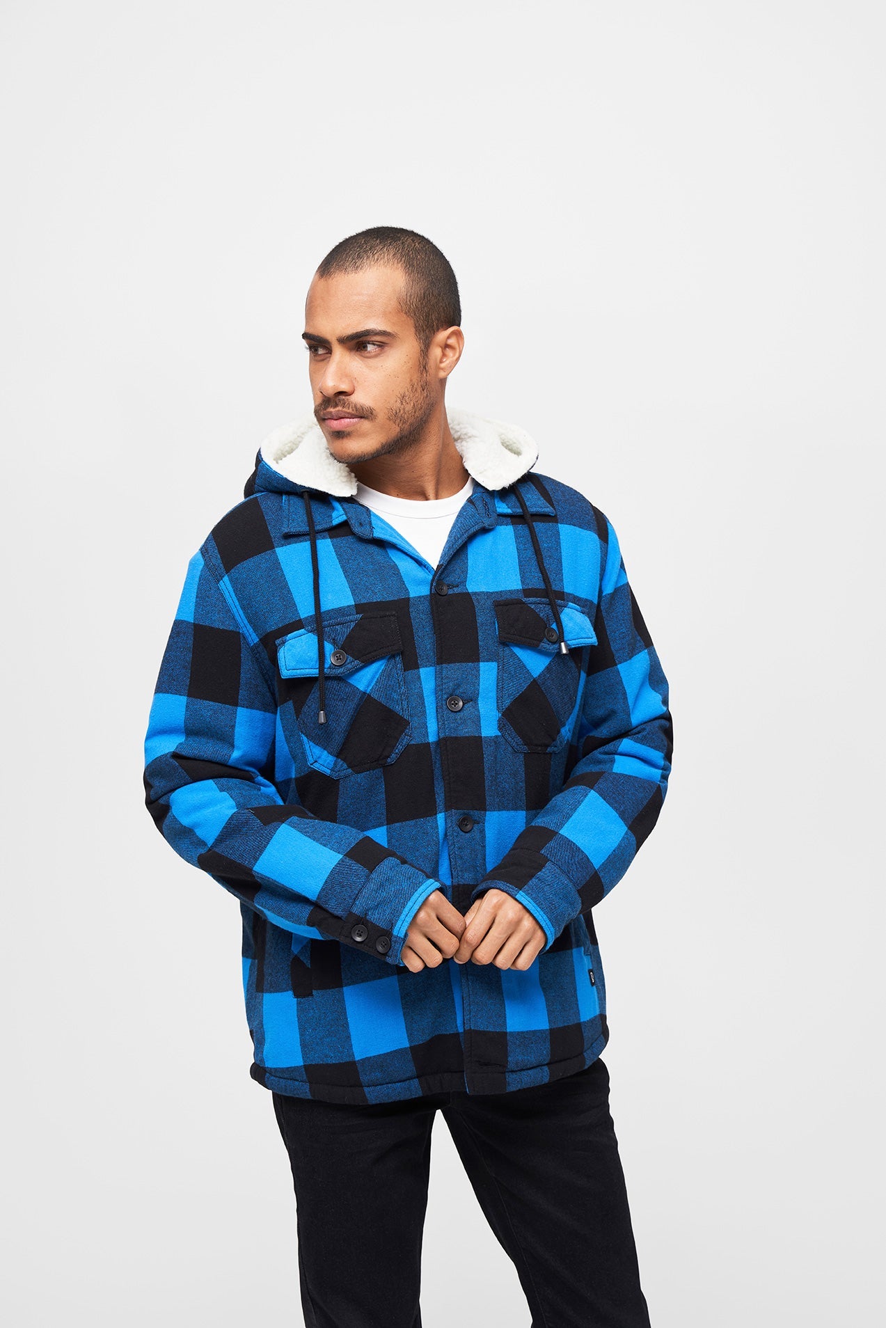 Geaca Lumber Hooded Black/Blue Gingham Brandit - Caldura Urbana Versatila
