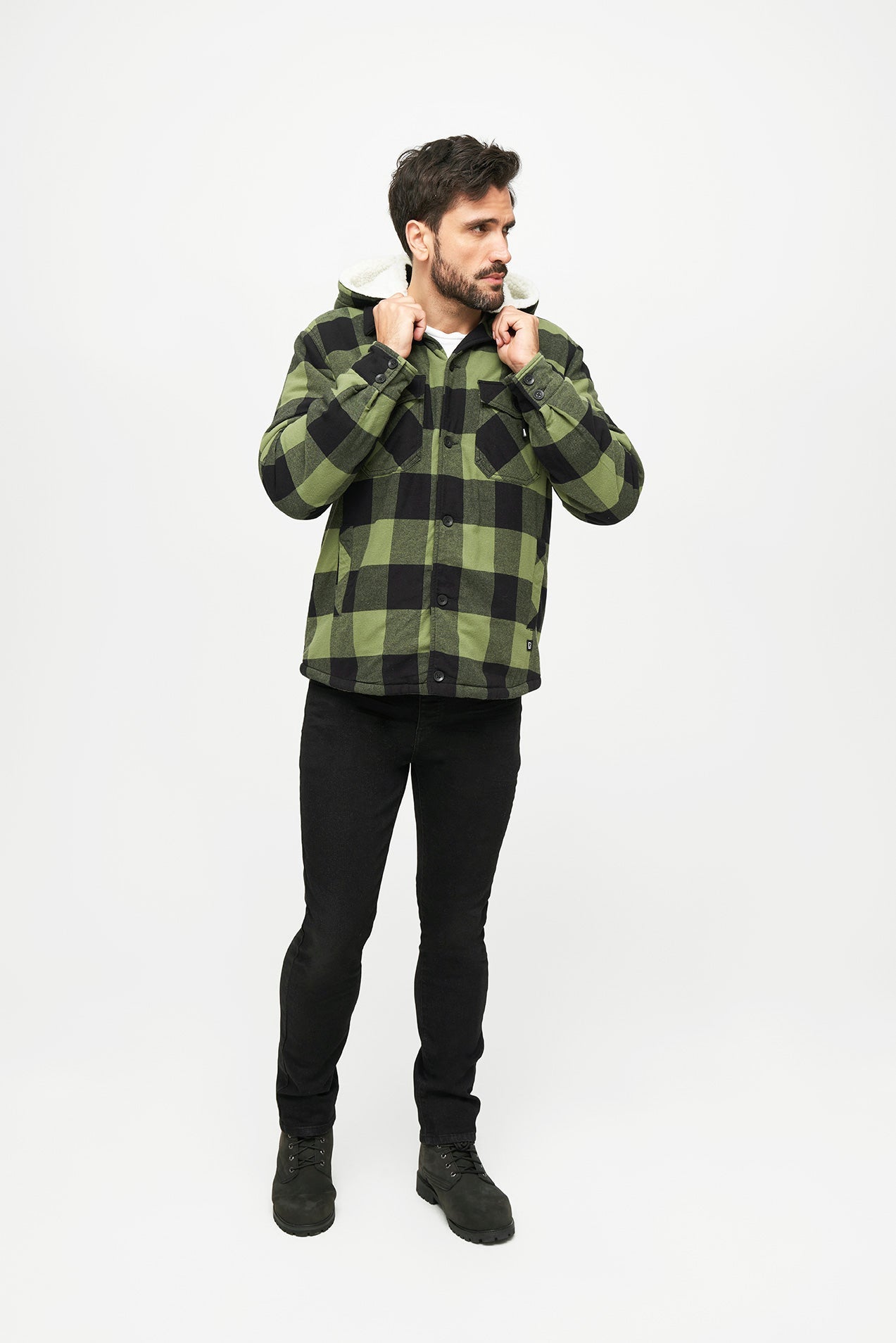 Geaca Lumber Hooded Black/Olive Gingham Brandit - Caldura si Stil Autentic