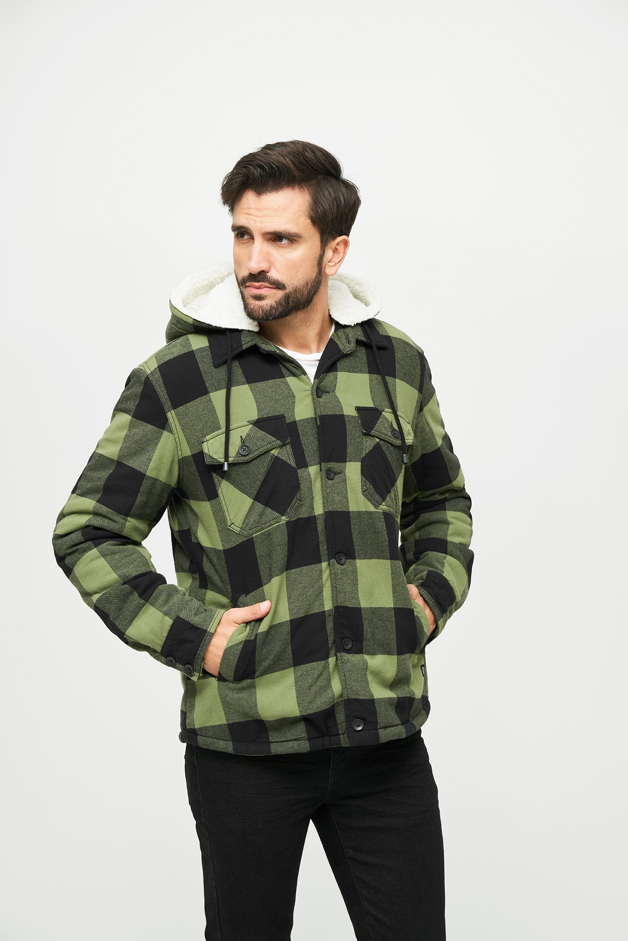 Geaca Lumber Hooded Black/Olive Gingham Brandit - Caldura si Stil Autentic