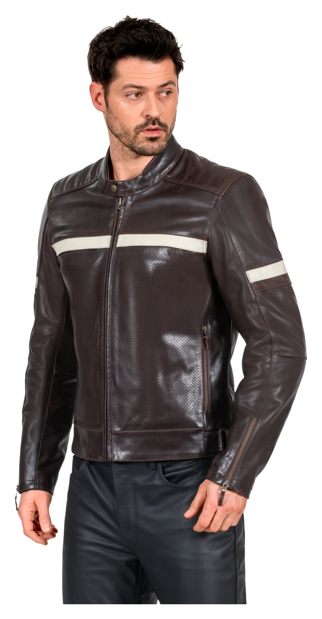 Geacă Moto Piele Classic Louis - Perforată, Protecții Incluse