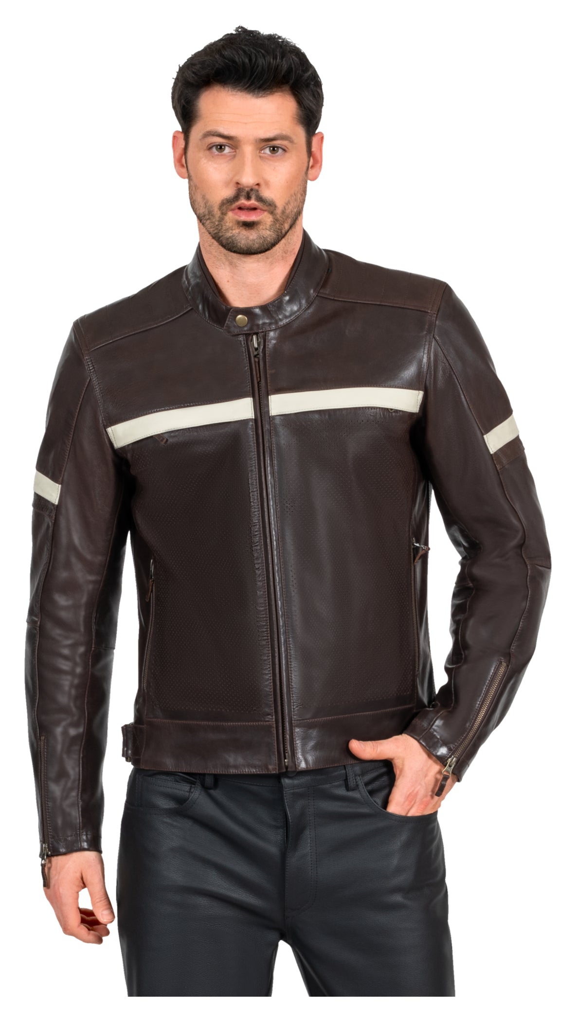 Geacă Moto Piele Classic Louis - Perforată, Protecții Incluse