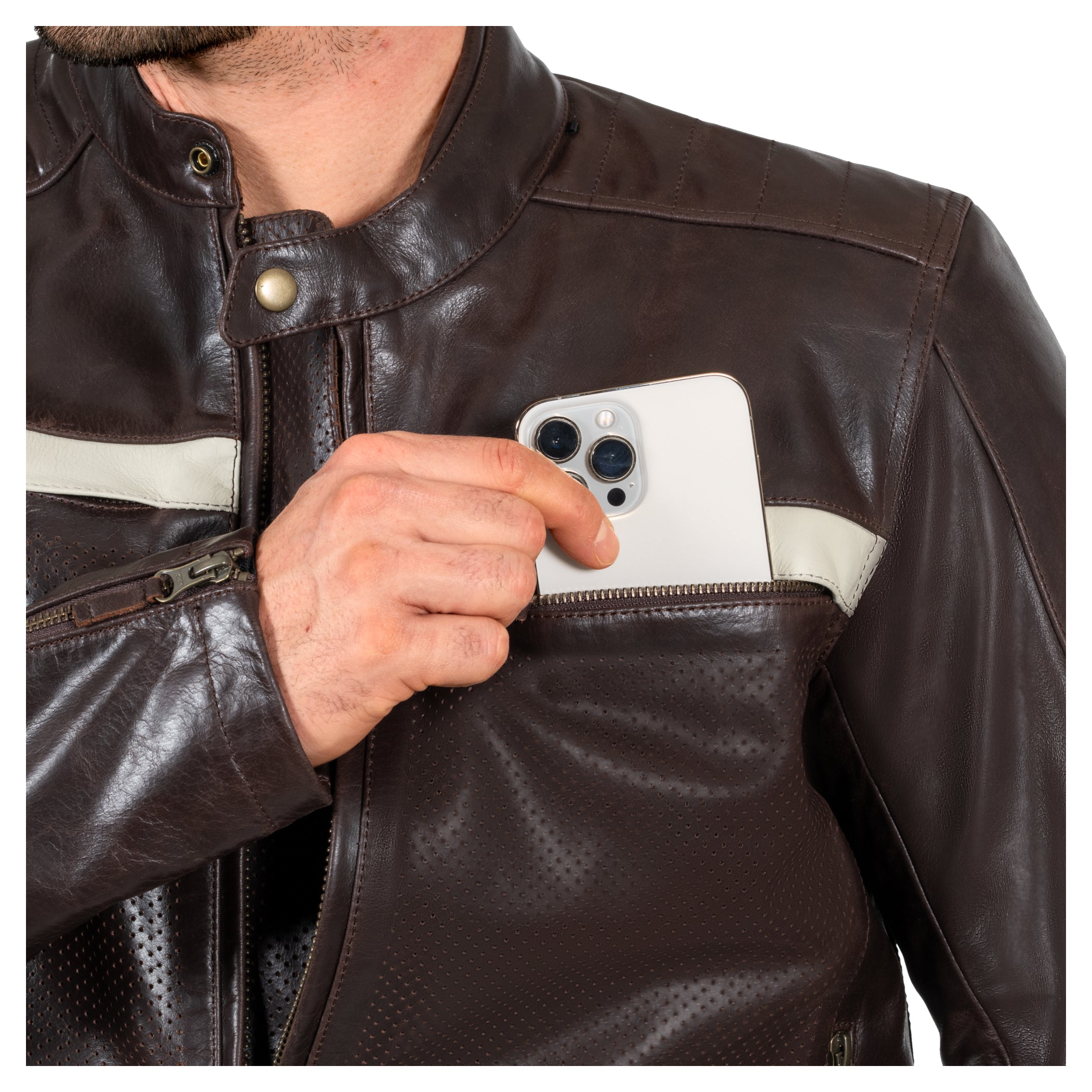 Geacă Moto Piele Classic Louis - Perforată, Protecții Incluse