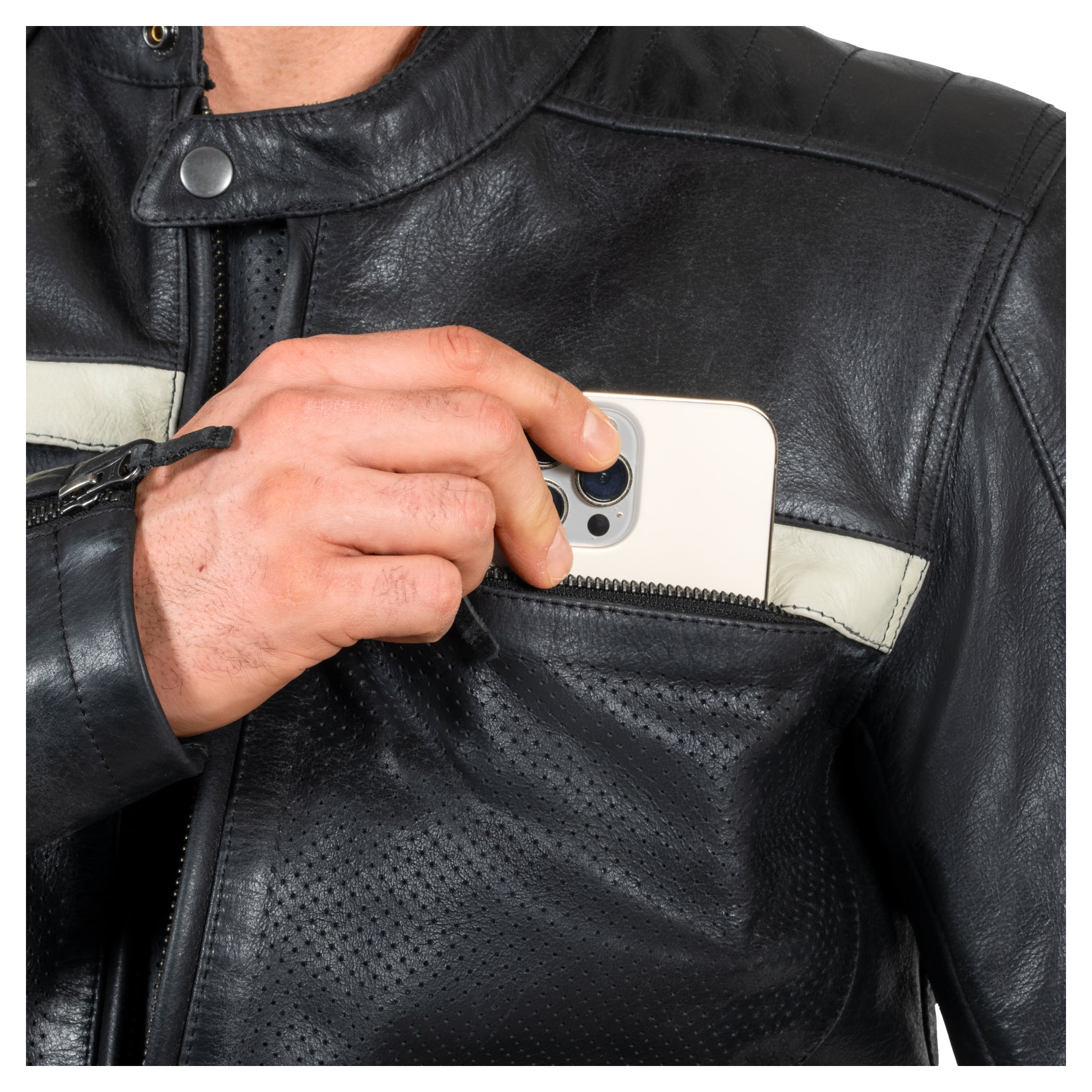Geacă Moto Piele Classic Louis - Perforată, Protecții Incluse
