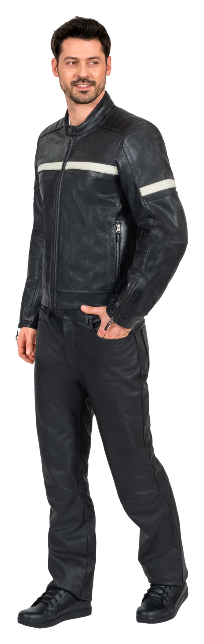 Geacă Moto Piele Classic Louis - Perforată, Protecții Incluse