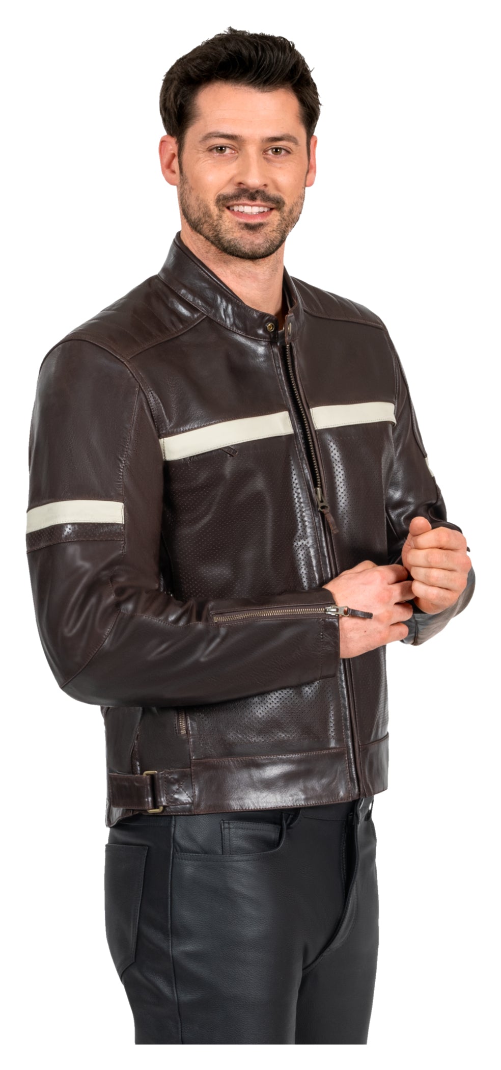 Geacă Moto Piele Classic Louis - Perforată, Protecții Incluse