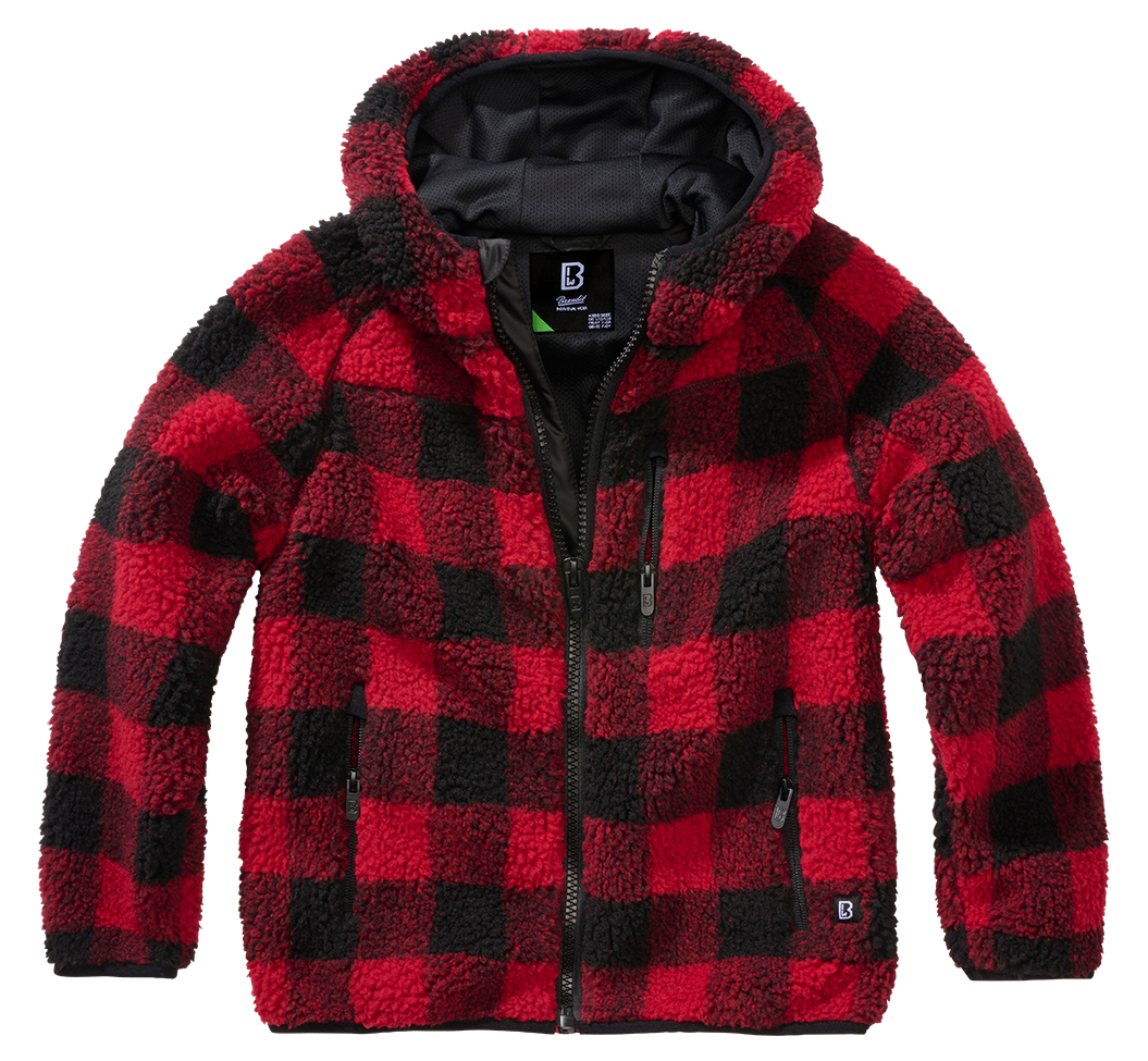 Geaca Teddyfleece Hooded Red/Black Checkered Copii Brandit - Caldura si Confort