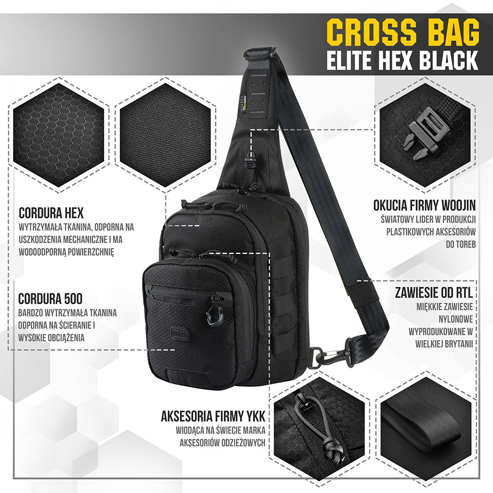 Geantă Cross Bag Elite Hex M-Tac - Neagră, Tactică, EDC, Armă Ascunsă