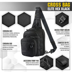 Geantă Cross Bag Elite Hex M-Tac - Neagră, Tactică, EDC, Armă Ascunsă