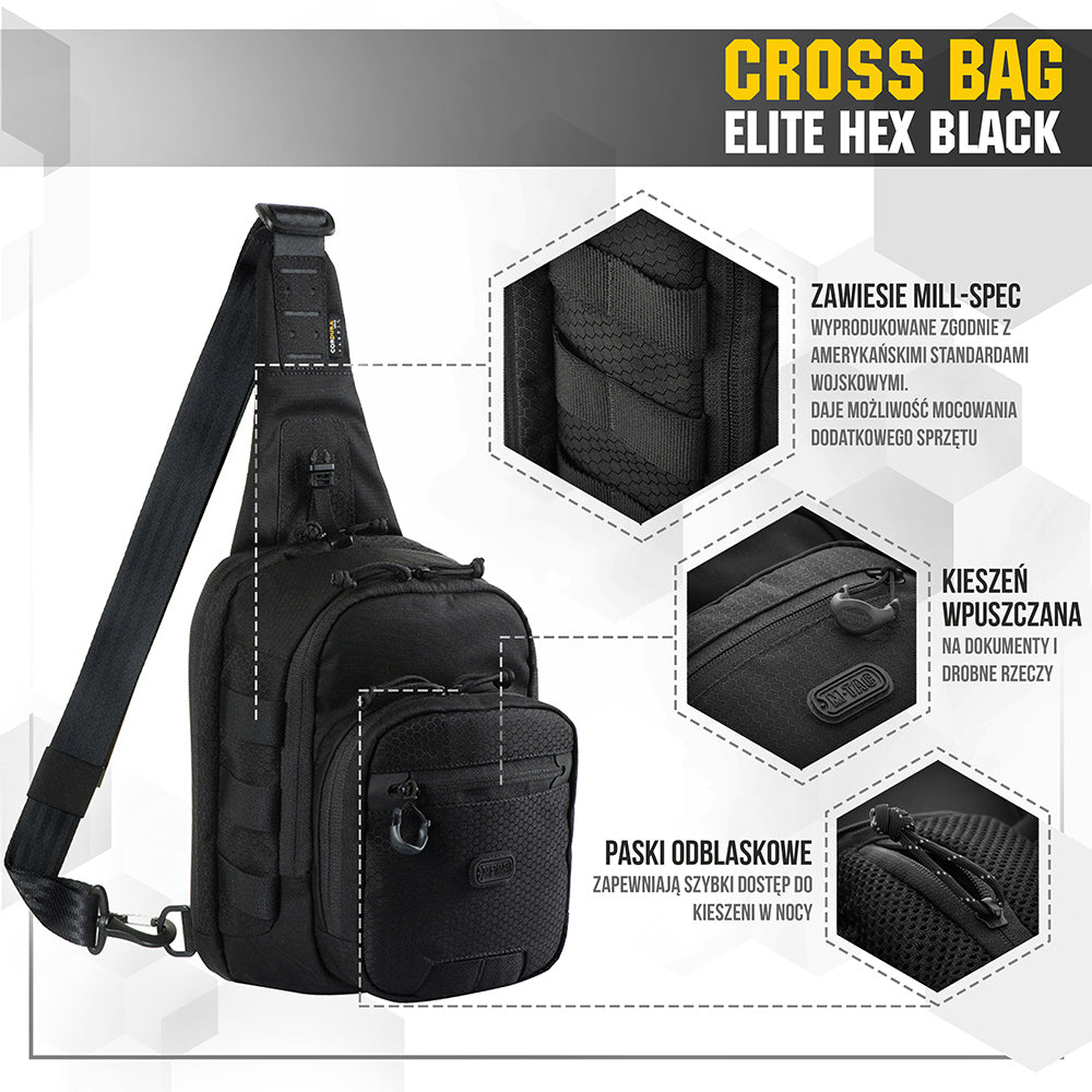 Geantă Cross Bag Elite Hex M-Tac - Neagră, Tactică, EDC, Armă Ascunsă