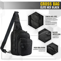 Geantă Cross Bag Elite Hex M-Tac - Neagră, Tactică, EDC, Armă Ascunsă
