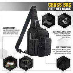 Geantă Cross Bag Elite Hex M-Tac - Neagră, Tactică, EDC, Armă Ascunsă