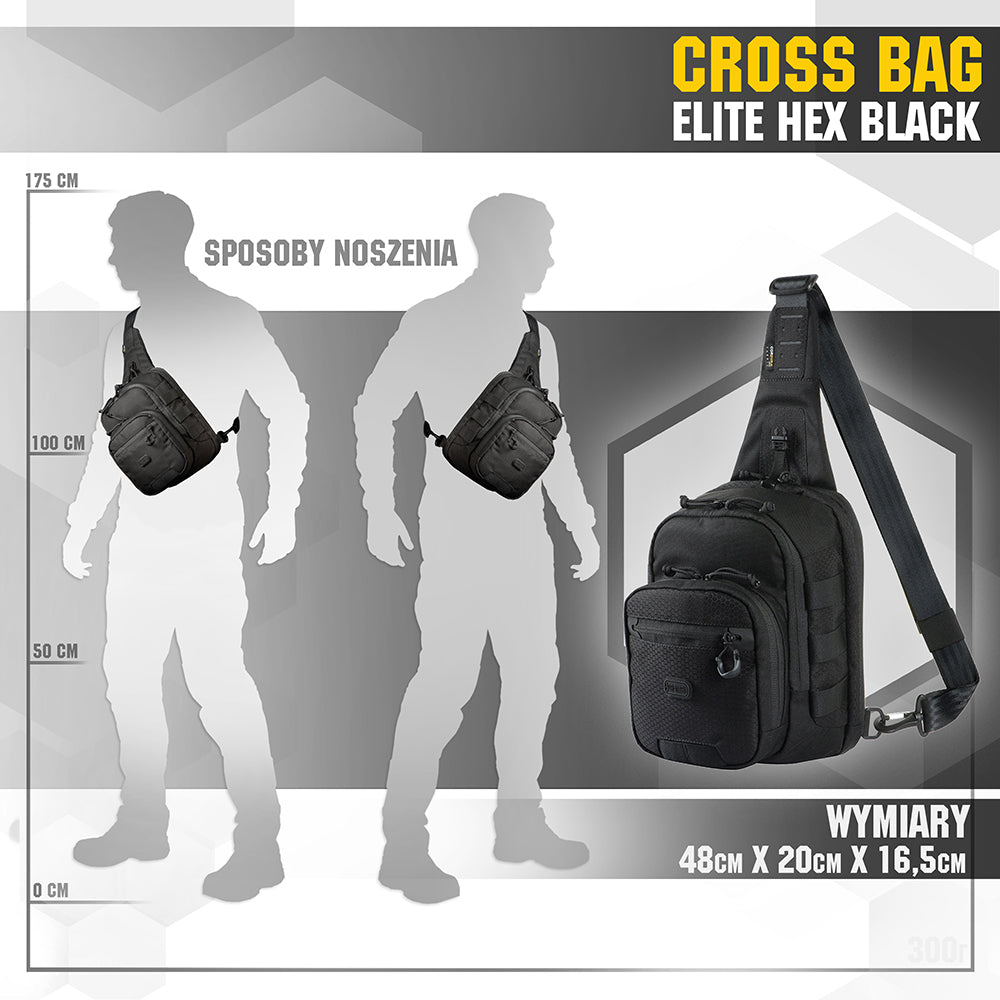 Geantă Cross Bag Elite Hex M-Tac - Neagră, Tactică, EDC, Armă Ascunsă