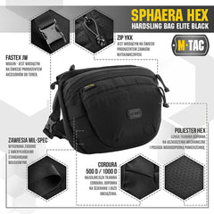 Geantă tactic Sphaera Hex Hardsling M-Tac - Negru, Orizontală