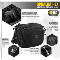 Geantă tactic Sphaera Hex Hardsling M-Tac - Negru, Orizontală