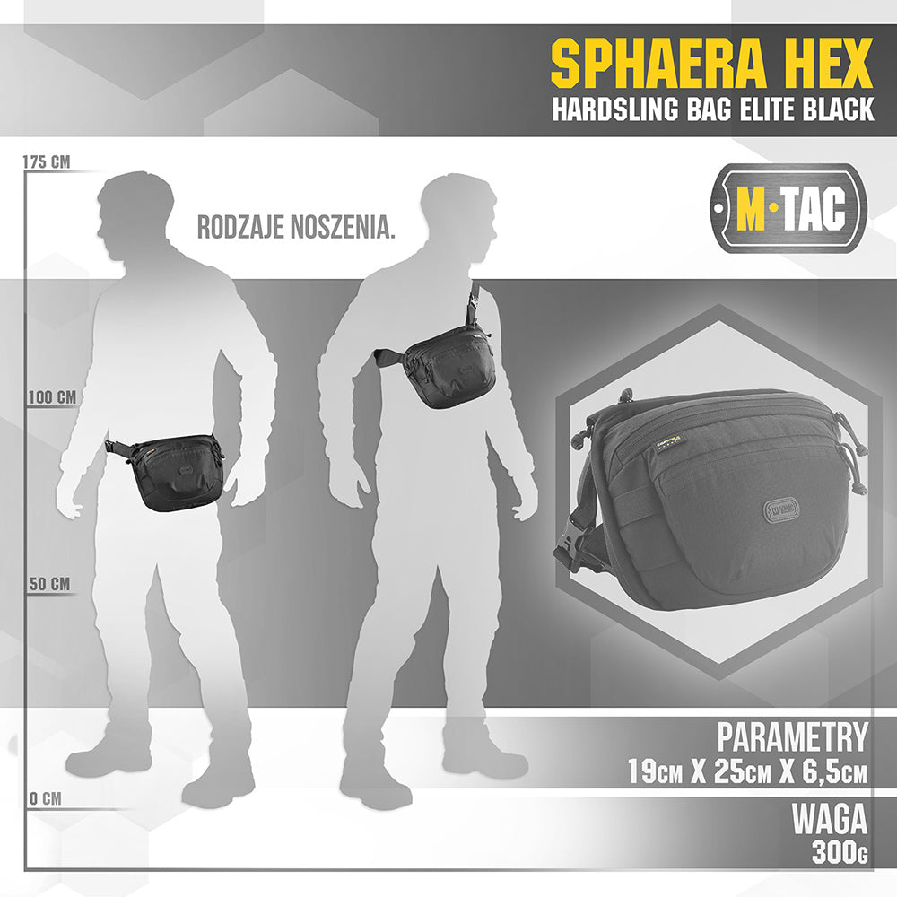 Geantă tactic Sphaera Hex Hardsling M-Tac - Negru, Orizontală