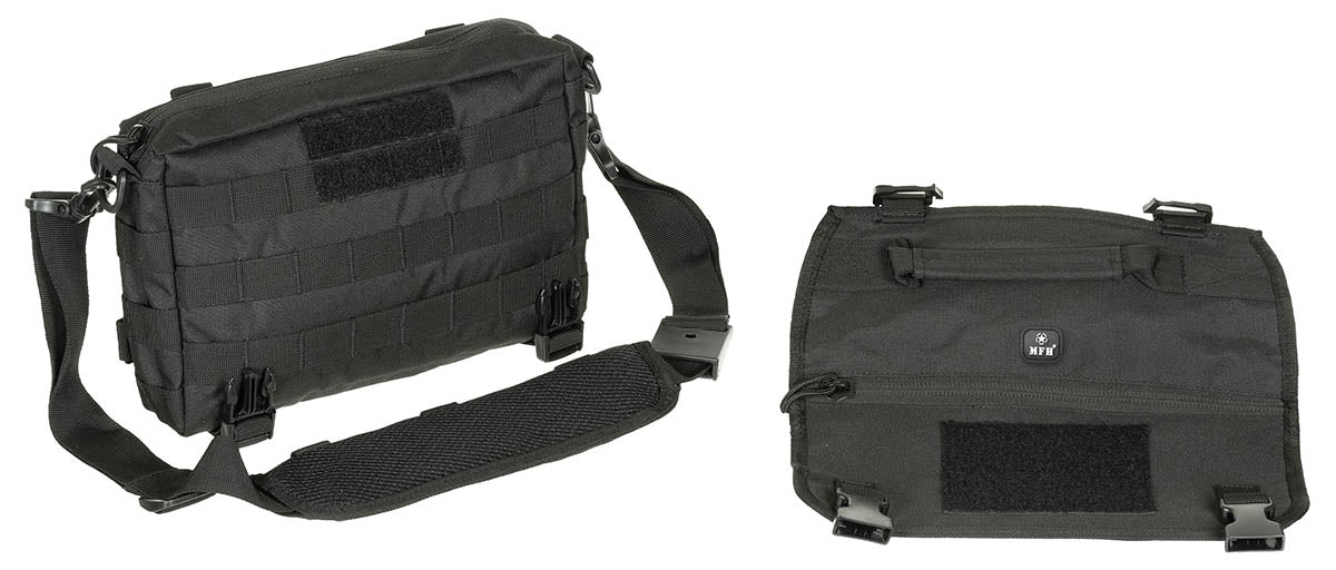 Geantă de Umăr Tactică MOLLE Negru MFH - Curea Detasabilă, Compartiment Hărți
