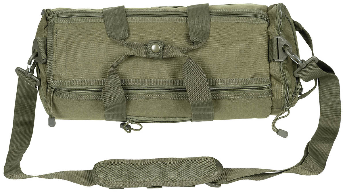 Geantă Tactică Rotundă MOLLE Oliv MFH - Bretea Detașabilă, Fermoar Dublu